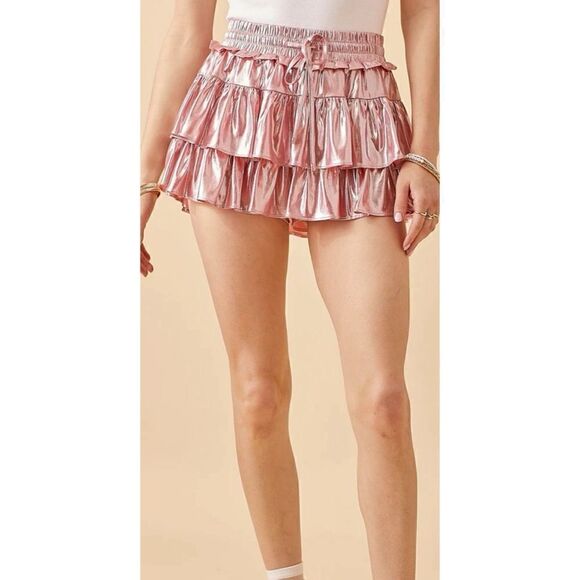 Mitylene Pink Ruffle Tiered Skort in metallic Size S / NWT